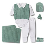 Kit Saida Maternidade Menino Trico Luxo 7 Peças