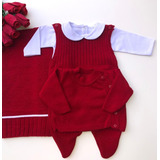Kit Saida Maternidade Trico Vermelha Menino Tricot 4 Peças