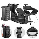Kit Salão De Beleza Cadeira Primma Lavatório Champ Carrinho Auxiliar Beauty Care Preto Dompel