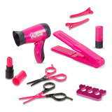 Kit Salão De Beleza Infantil Secador E Acessórios Menina 9pç