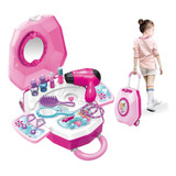 Kit Salão De Beleza Maleta Infantil Penteadeira Acessórios