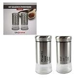 Kit Saleiro E Pimenteiro De Inox Com Fundo De Vidro