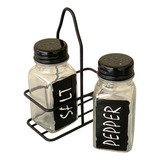 Kit Saleiro Pimenteiro 2 Potes De Vidro C Suporte Black Aço