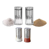 Kit Saleiro Pimenteiro Tempero Vidro Tampa Aço Inox