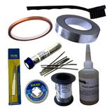 Kit Salva Chip Fluxo No Clean Fio Malha Fita Aluminio Kapton E Pinça Curva
