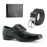 Kit Sapato Social Masculino De Couro Cinto Carteira