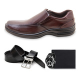 Kit Sapato Social Masculino Relógio Cinto Carteira