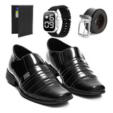 Kit Sapato Social Masculino Verniz Relógio cinto Carteira