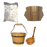 Kit Sauna Seca Seixo Pedra 4kg Luminária Concha Balde