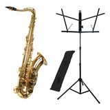 Kit Saxofone Tenor Ts 200 Laqueado Estante De Partitura S1 Cor Dourado
