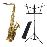 Kit Saxofone Tenor Ts 200 Laqueado   Estante De Partitura S1 Cor Dourado