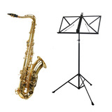 Kit Saxofone Tenor Ts 200 Laqueado Estante De Partitura S2 Cor Dourado