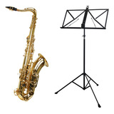 Kit Saxofone Tenor Ts 200 Laqueado Estante De Partitura S2 Cor Dourado