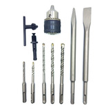 Kit Sds Plus Brocas Talhadeira Ponteira E Mandril 9 Peças