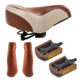 Kit Selim Banco Bike Marrom Manopla Elleven Pedal Retrô