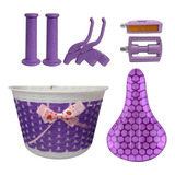 Kit Selim Cestinha Pedal 1 2 Manopla Manete Aro 16 Lilas