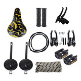 Kit Selim Freio Rodinhas Pedal Manopla Manete Aro 20 Preto