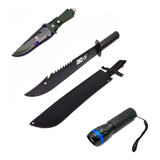 Kit Selva Faca Militar Lanterna Led Pólice De Mão E Facão