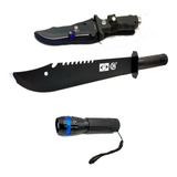 Kit Selva Faca Militar Lanterna Led Pólice De Mão E Facão