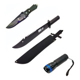 Kit Selva Faca Militar Lanterna Led Pólice De Mão Facão