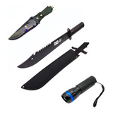 Kit Selva Faca Militar Lanterna Led Pólice De Mão Facão