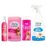 Kit Sem Enxágue Banho A Seco, Talco, Lenço E Perfume P/ Cães