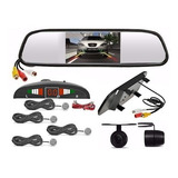 Kit Sensor Estacionamento Prata Espelho Retrovisor Câmera