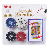 Kit Set Baralho De Papel 54 Cartas Com 24 Fichas De Poker