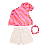 Kit Shorts Branco Blusa Com Uma Manga E Faixa De Cabelo