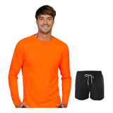 Kit Shorts Tactel Camiseta Masculino Ml Proteção Uv Solar