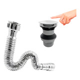 Kit Sifão Cromado Válvula Click 7 8 Ralo Dreno Inox Cuba Pia