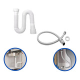 Kit Sifão Rabicho 60cm Metal Inox Flexível Mangueira Pia Cor Prateado