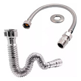 Kit Sifão Rabicho 60cm Metal Inox Flexível Mangueira Pia