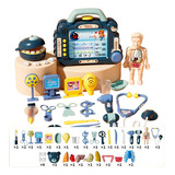 Kit Simulação Médica Dentista Com Luz E Som 36 Peças Boneco Cor Azul