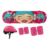 Kit Skate Infantil Menina Capacete Cotoveleira Joelheira Mor