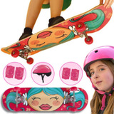 Kit Skate Infantil Menina Com Capacete Cotoveleira Joelheira