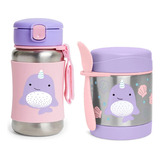 Kit Skip Hop Garrafa Aço Inox E Pote Térmico Baleia Narval