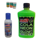 Kit Slime Cola 500g Neon Verde Ativador 100ml 3 Glitter
