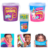 Kit Slime Gelelé 3 Baldes Unicórnio Glitter Bolinha Brinde