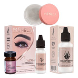 Kit Sobrancelha Henna Menela Removedor Cera Fixadora Gel Cor Castanho Claro
