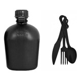 Kit Sobrevivência Camping Cantil Talher De Campanha Preto