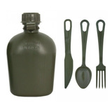 Kit Sobrevivência Camping Cantil Talher De Campanha Verde