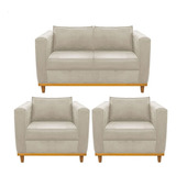 Kit Sofá 2 Lugares E 2 Poltronas Europa Suede Amarena Móveis