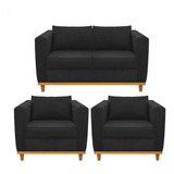 Kit Sofá 2 Lugares E 2 Poltronas Europa Suede Preto Amarena