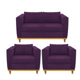 Kit Sofá 2 Lugares E 2 Poltronas Europa Suede Roxo Amarena