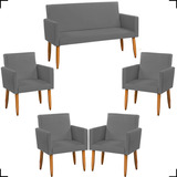 Kit Sofá 2 Lugares Namoradeira Reforçada 4 Poltronas Cores Cor Cinza Desenho Do Tecido Suede Liso