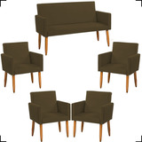 Kit Sofá 2 Lugares Namoradeira Reforçada 4 Poltronas Cores Cor Marrom Desenho Do Tecido Suede Liso