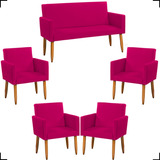Kit Sofá 2 Lugares Namoradeira Reforçada 4 Poltronas Cores Cor Pink Desenho Do Tecido Suede Liso