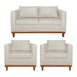 Kit Sofá 3 Lugares E 2 Poltronas Europa 180 Cm Estilo Conforto E Elegância Linho Bege Amarena Móveis