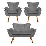 Kit Sofá Namoradeira 02 Lugares E 02 Poltronas Opala Suede Cor Grafite